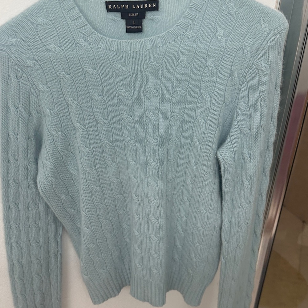 Ralph Lauren Women's Light Blue Cable Knit Sweater
